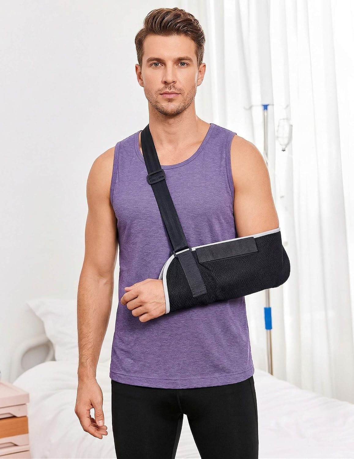 image:imageDeyeek Post Shoulder Surgery Shirts for Men Tear Away Rotator Cuff Recovery Tank Tops Chemo Port Cancer Shirt Magic TapesPurple
