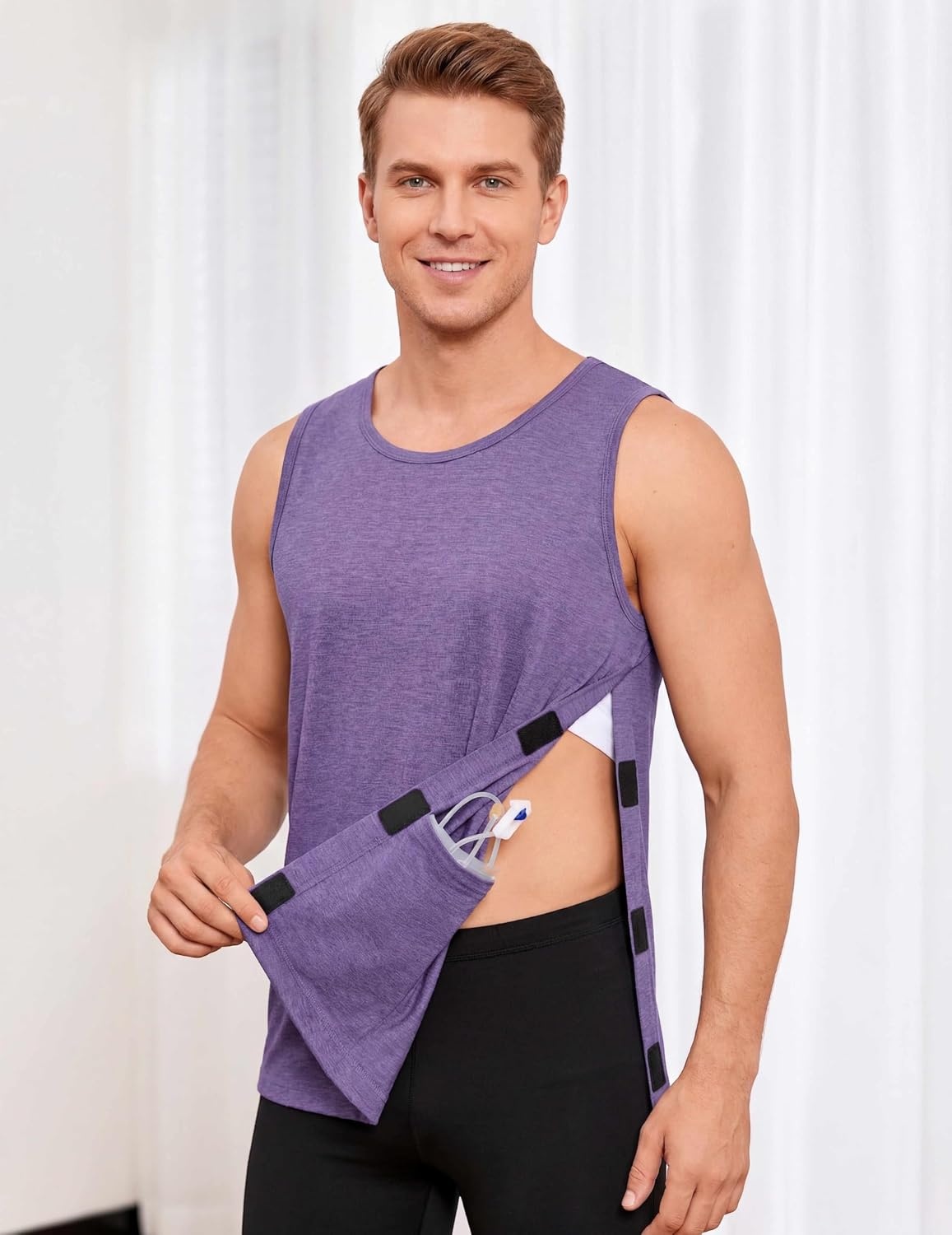 image:imageDeyeek Post Shoulder Surgery Shirts for Men Tear Away Rotator Cuff Recovery Tank Tops Chemo Port Cancer Shirt Magic TapesPurple