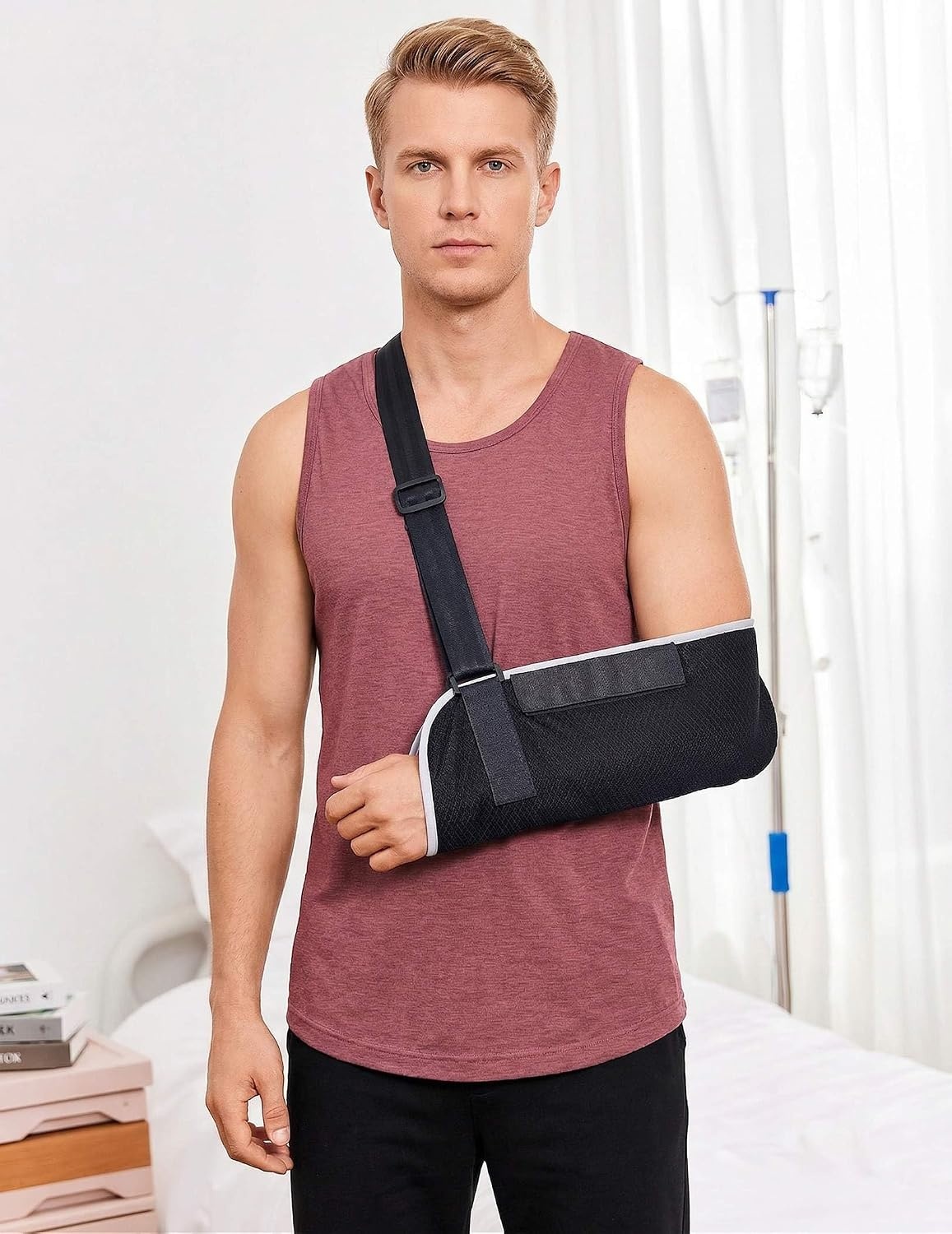 image:imageDeyeek Post Shoulder Surgery Shirts for Men Tear Away Rotator Cuff Recovery Tank Tops Chemo Port Cancer Shirt Magic TapesWine Red