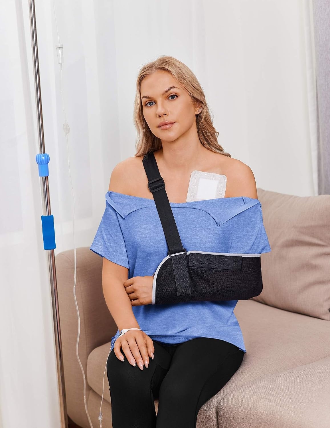 image:imageDeyeek Post Shoulder Surgery Shirts for Women 12 Zippers Tear Away Sleeve Chemo Port Adaptive ClothingBlue