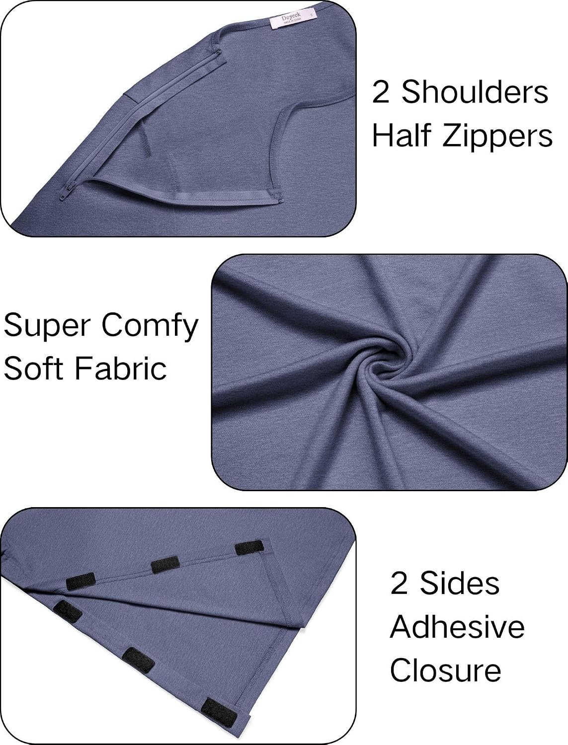 image:imageDeyeek Post Shoulder Surgery Shirts for Women 12 Zippers Tear Away Sleeve Chemo Port Adaptive ClothingBlue Purple