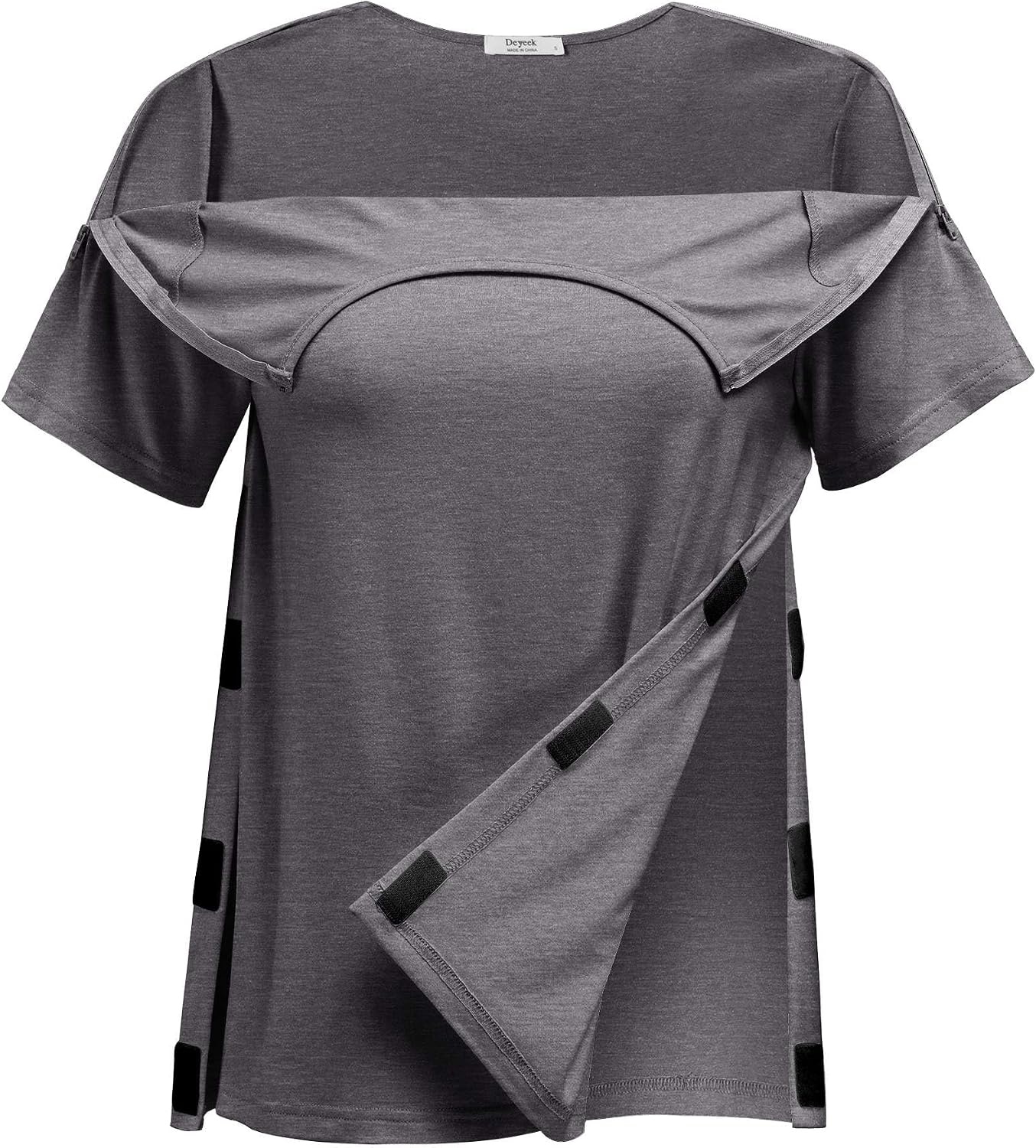 image:imageDeyeek Post Shoulder Surgery Shirts for Women 12 Zippers Tear Away Sleeve Chemo Port Adaptive ClothingDark Gray