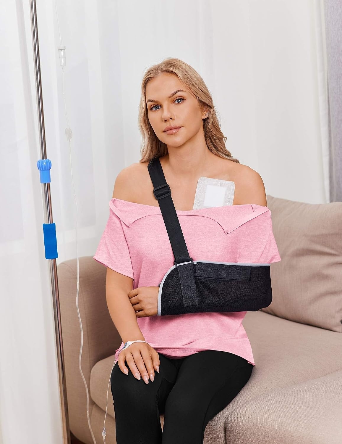 image:imageDeyeek Post Shoulder Surgery Shirts for Women 12 Zippers Tear Away Sleeve Chemo Port Adaptive ClothingDark Pink