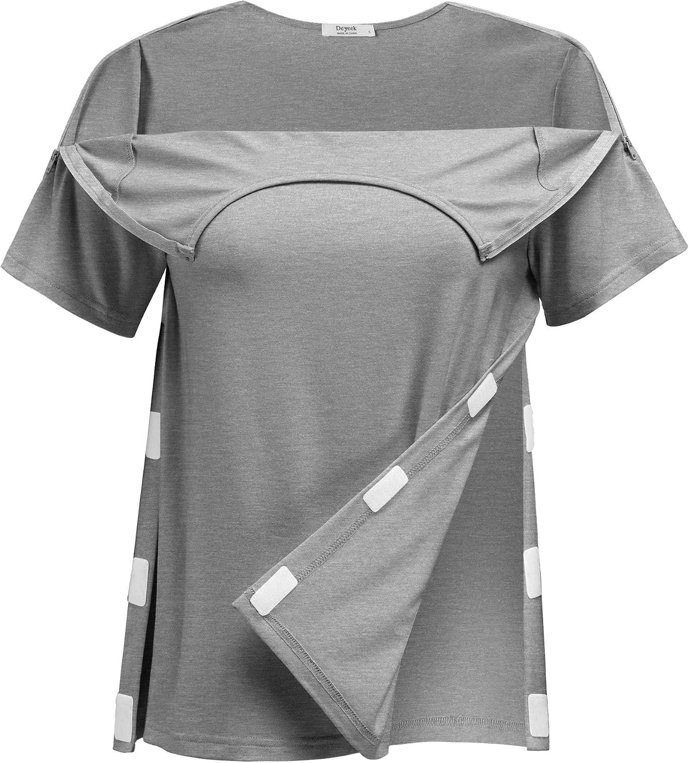image:imageDeyeek Post Shoulder Surgery Shirts for Women 12 Zippers Tear Away Sleeve Chemo Port Adaptive ClothingLight Gray