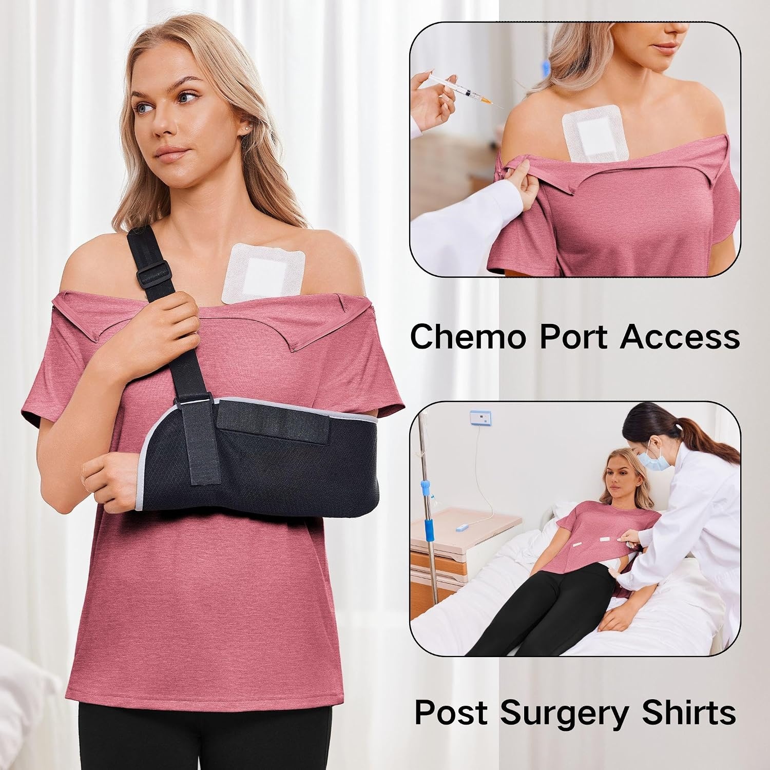 image:imageDeyeek Post Shoulder Surgery Shirts for Women 12 Zippers Tear Away Sleeve Chemo Port Adaptive ClothingRose Taupe