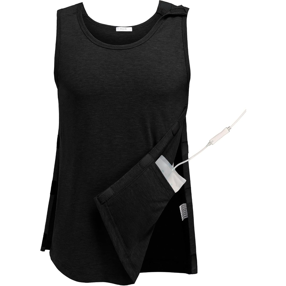 image:imageDeyeek Post Shoulder Surgery Shirts for Men Tear Away Rotator Cuff Recovery Tank Tops Chemo Port Cancer Shirt Magic TapesBlack
