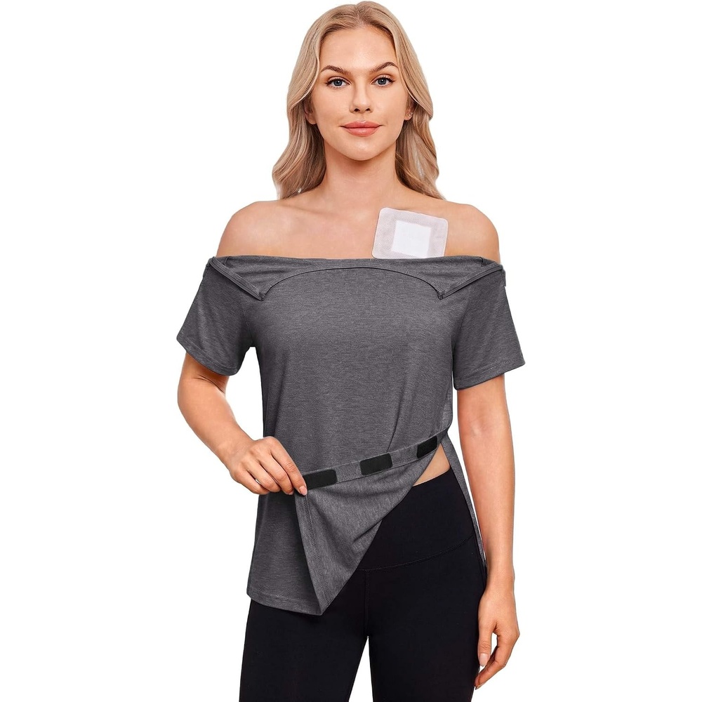 image:imageDeyeek Post Shoulder Surgery Shirts for Women 12 Zippers Tear Away Sleeve Chemo Port Adaptive ClothingDark Gray