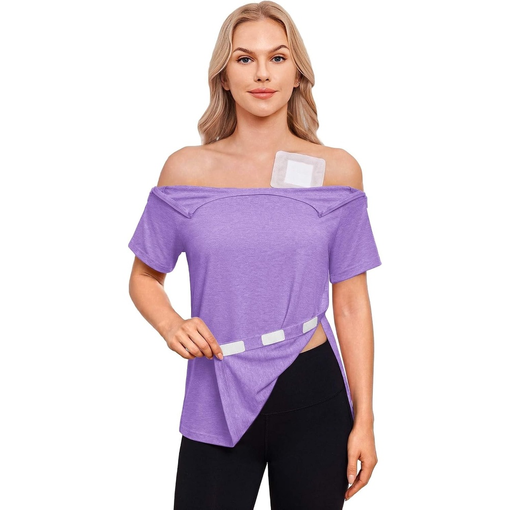 image:imageDeyeek Post Shoulder Surgery Shirts for Women 12 Zippers Tear Away Sleeve Chemo Port Adaptive ClothingLilac
