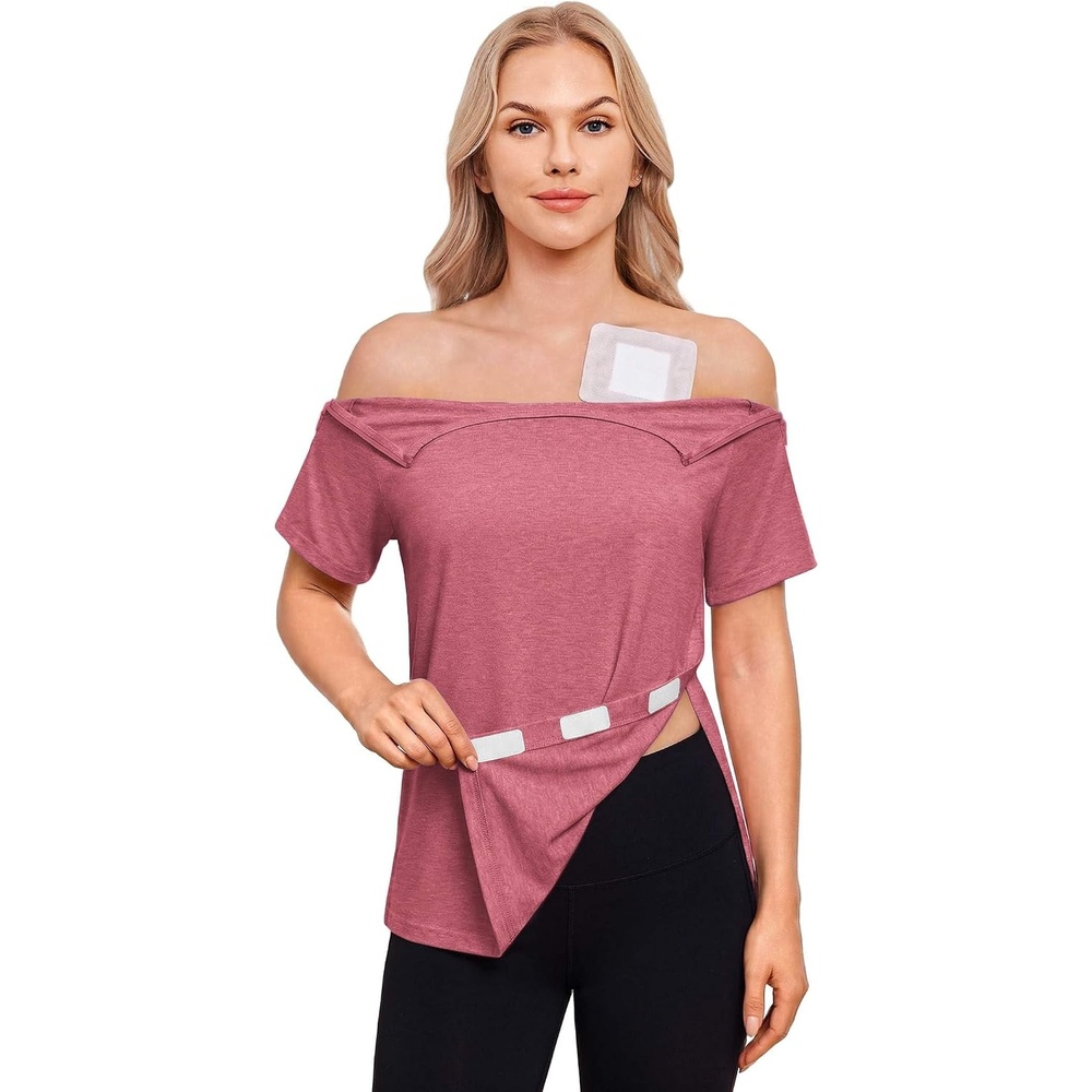 image:imageDeyeek Post Shoulder Surgery Shirts for Women 12 Zippers Tear Away Sleeve Chemo Port Adaptive ClothingRose Taupe