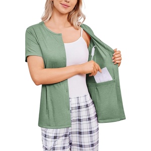 Deyeek Mastectomy Shirts with Drain Pockets Tear Away Side Shoulder Surgery Tops for Women Chemo Shirts for Port Access(Olive Green)