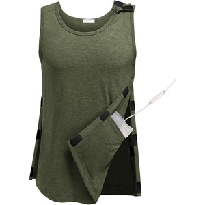 Deyeek Post Shoulder Surgery Shirts for Men Tear Away Rotator Cuff Recovery Tank Tops Chemo Port Cancer Shirt Magic Tapes(Army Green)