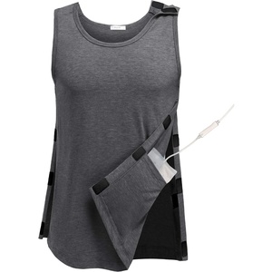 Deyeek Post Shoulder Surgery Shirts for Men Tear Away Rotator Cuff Recovery Tank Tops Chemo Port Cancer Shirt Magic Tapes(Dark Grey)