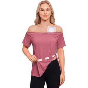 Deyeek Post Shoulder Surgery Shirts for Women 1/2 Zippers Tear Away Sleeve Chemo Port Adaptive Clothing(Rose Taupe)