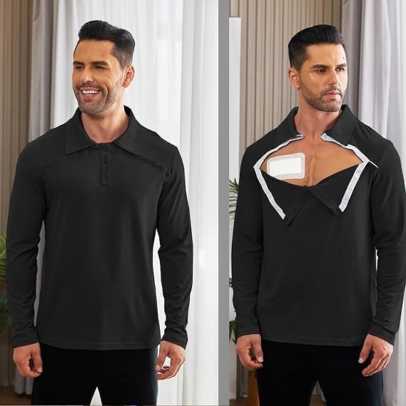 image:imageDeyeek Unisex Chemo Shirts for Port Access Post Shoulder Surgery Shirt Long Sleeve Tear Away ShirtsBlack