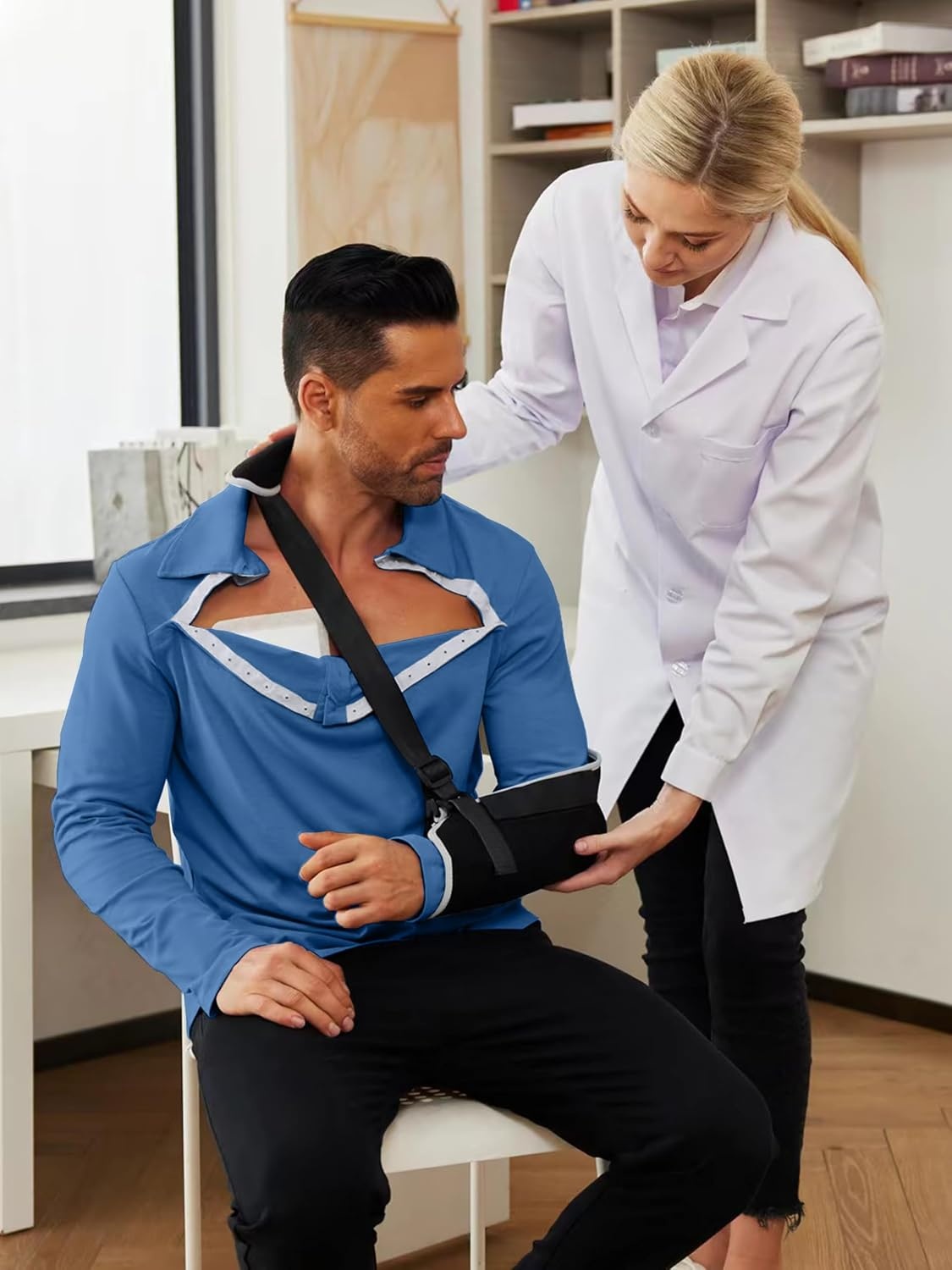 image:imageDeyeek Unisex Chemo Shirts for Port Access Post Shoulder Surgery Shirt Long Sleeve Tear Away ShirtsBlue
