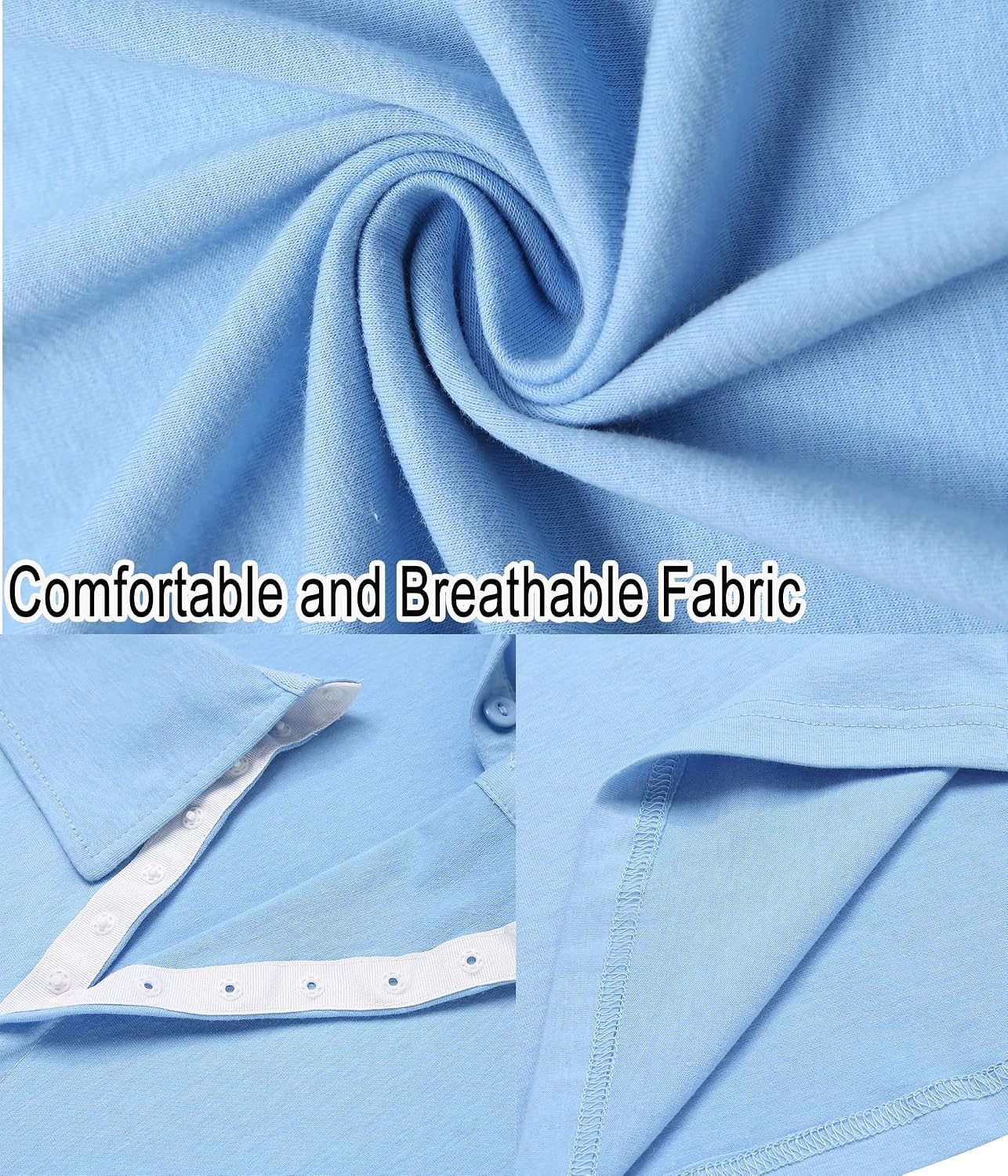 image:imageDeyeek Unisex Chemo Shirts for Port Access Post Shoulder Surgery Shirt Long Sleeve Tear Away ShirtsLight Blue