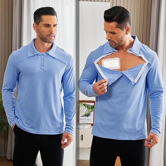 image:imageDeyeek Unisex Chemo Shirts for Port Access Post Shoulder Surgery Shirt Long Sleeve Tear Away ShirtsLight Blue