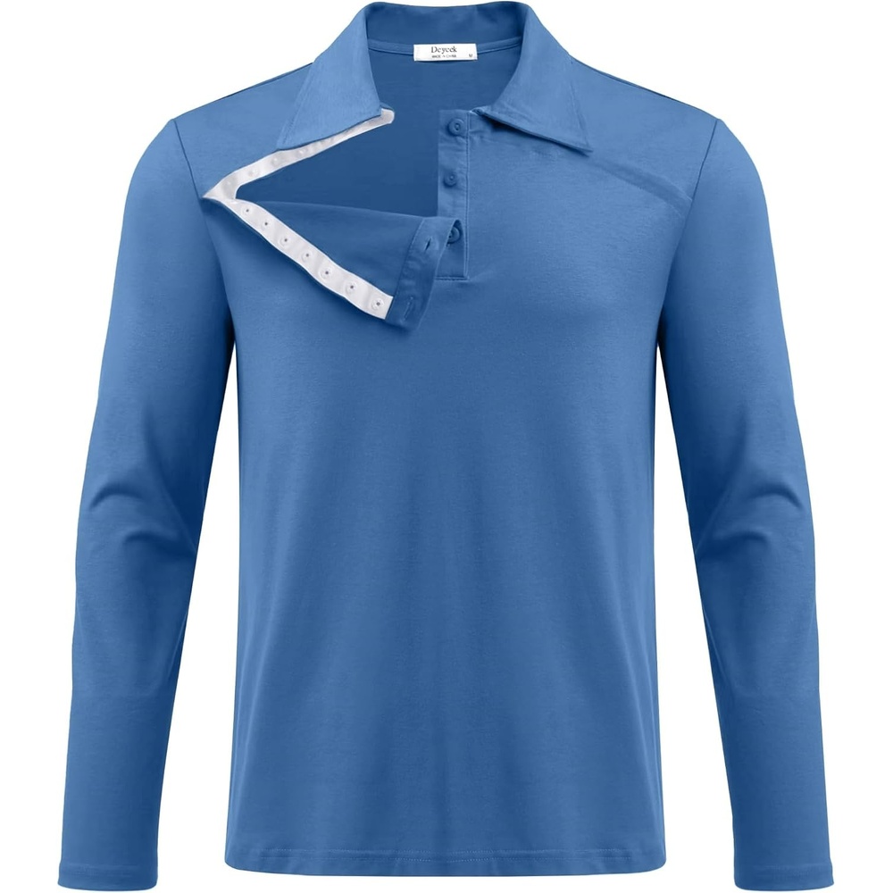 image:imageDeyeek Unisex Chemo Shirts for Port Access Post Shoulder Surgery Shirt Long Sleeve Tear Away ShirtsBlue