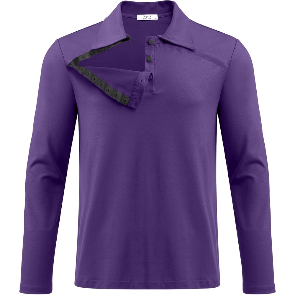 image:imageDeyeek Unisex Chemo Shirts for Port Access Post Shoulder Surgery Shirt Long Sleeve Tear Away ShirtsDark Purple