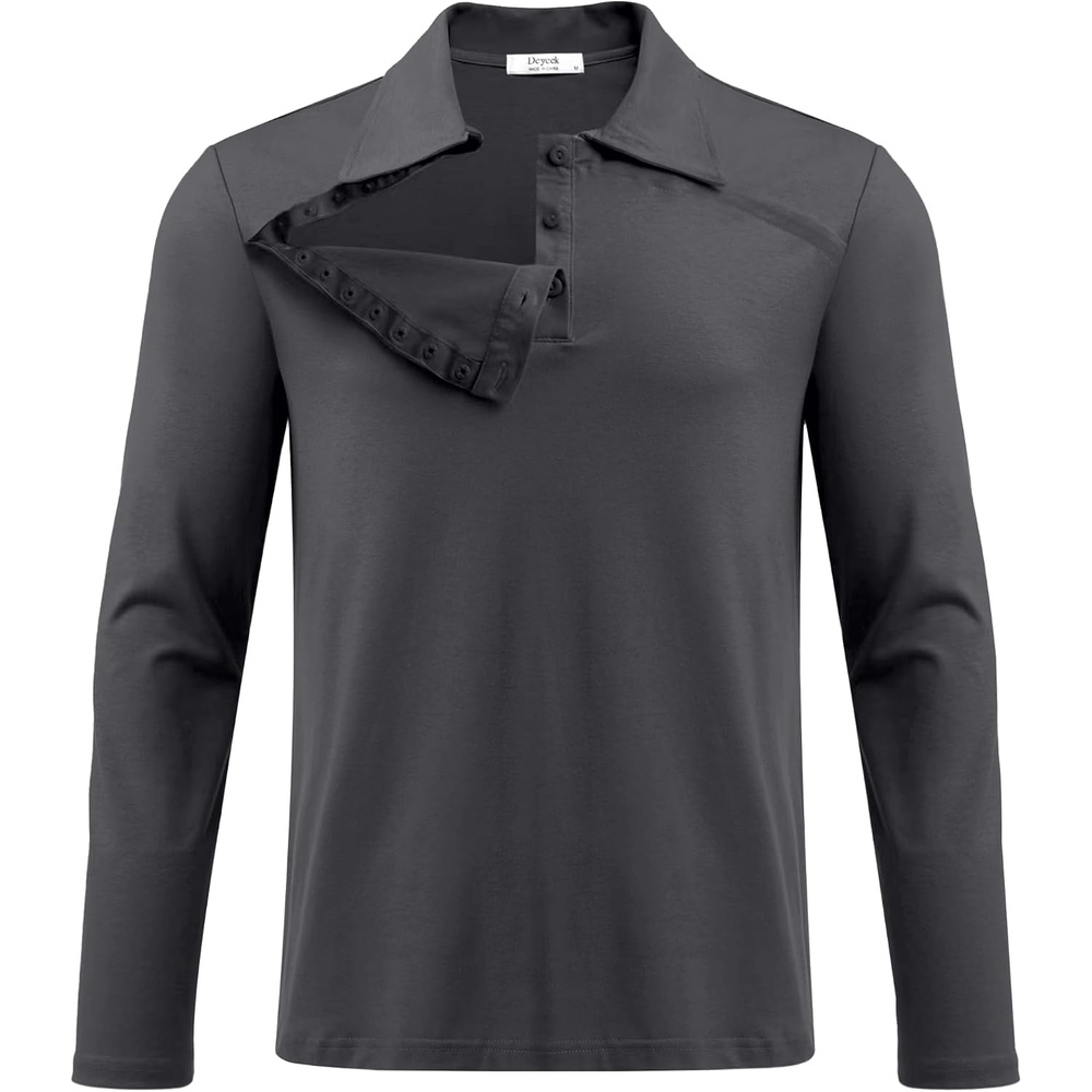 image:imageDeyeek Unisex Chemo Shirts for Port Access Post Shoulder Surgery Shirt Long Sleeve Tear Away ShirtsDeep Gray