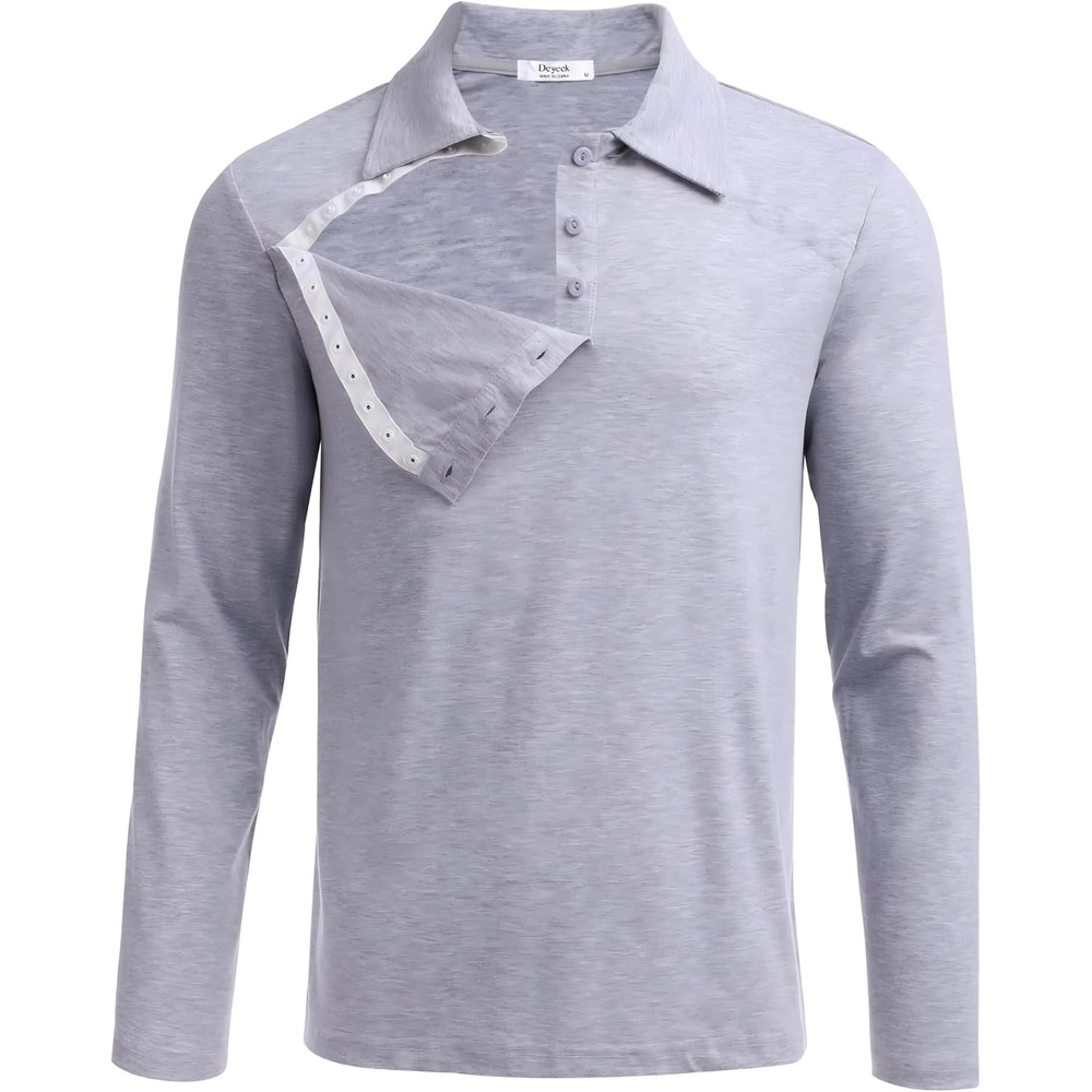 image:imageDeyeek Unisex Chemo Shirts for Port Access Post Shoulder Surgery Shirt Long Sleeve Tear Away ShirtsLight Gray