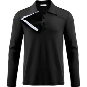 Deyeek Unisex Chemo Shirts for Port Access Post Shoulder Surgery Shirt Long Sleeve Tear Away Shirts(Black)