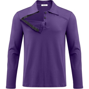 Deyeek Unisex Chemo Shirts for Port Access Post Shoulder Surgery Shirt Long Sleeve Tear Away Shirts(Dark Purple)