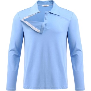 Deyeek Unisex Chemo Shirts for Port Access Post Shoulder Surgery Shirt Long Sleeve Tear Away Shirts(Light Blue)