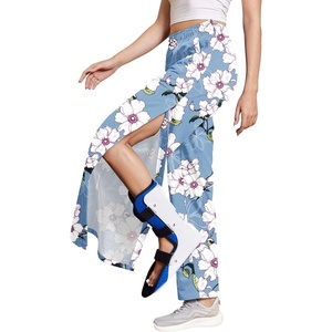 Deyeek Tear Away Pants for Women Easy Access Post Hip Knee Leg Feet Surgery Adaptive Breakaway Lounge Sweatpants with Pockets(Blue Print)