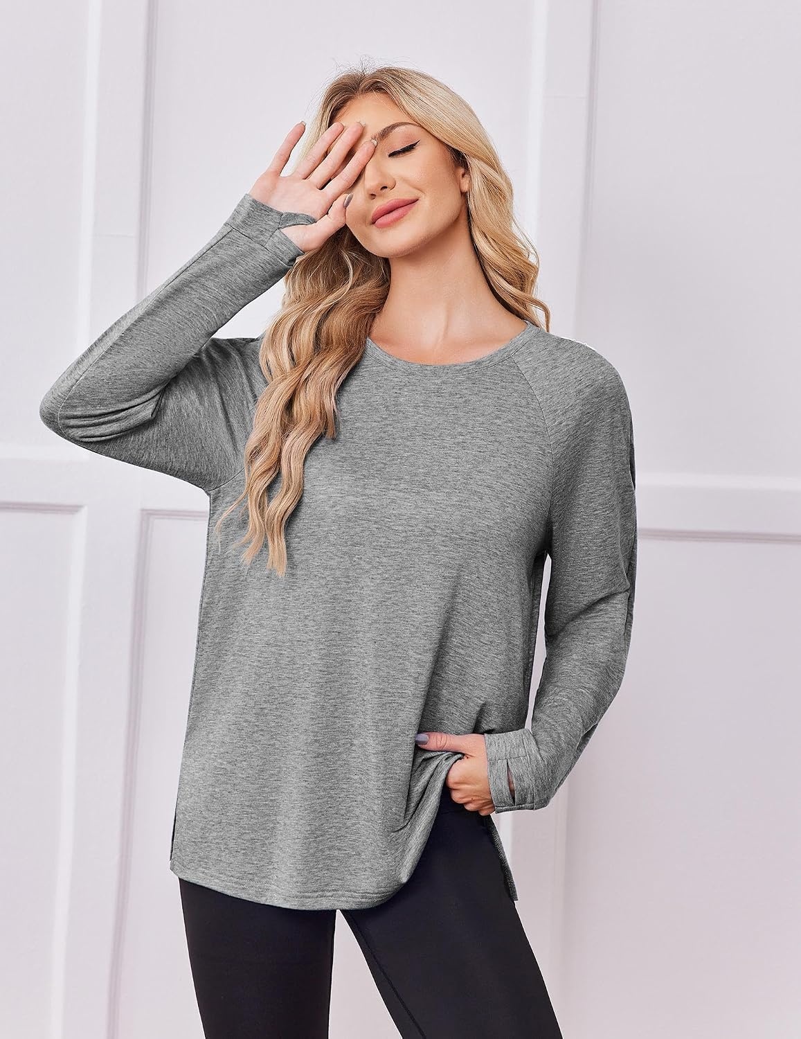 image:imageDeyeek Chemo Shirts for Port Access Women Dialysis Shirts with Arm Zipper Post Shoulder Surgery Shirts Long Sleeve TopsLight Gray