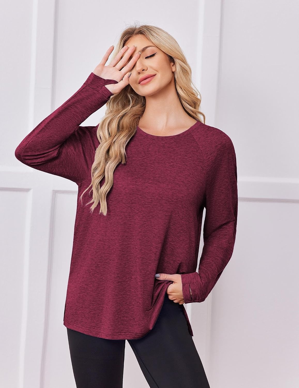image:imageDeyeek Chemo Shirts for Port Access Women Dialysis Shirts with Arm Zipper Post Shoulder Surgery Shirts Long Sleeve TopsRed