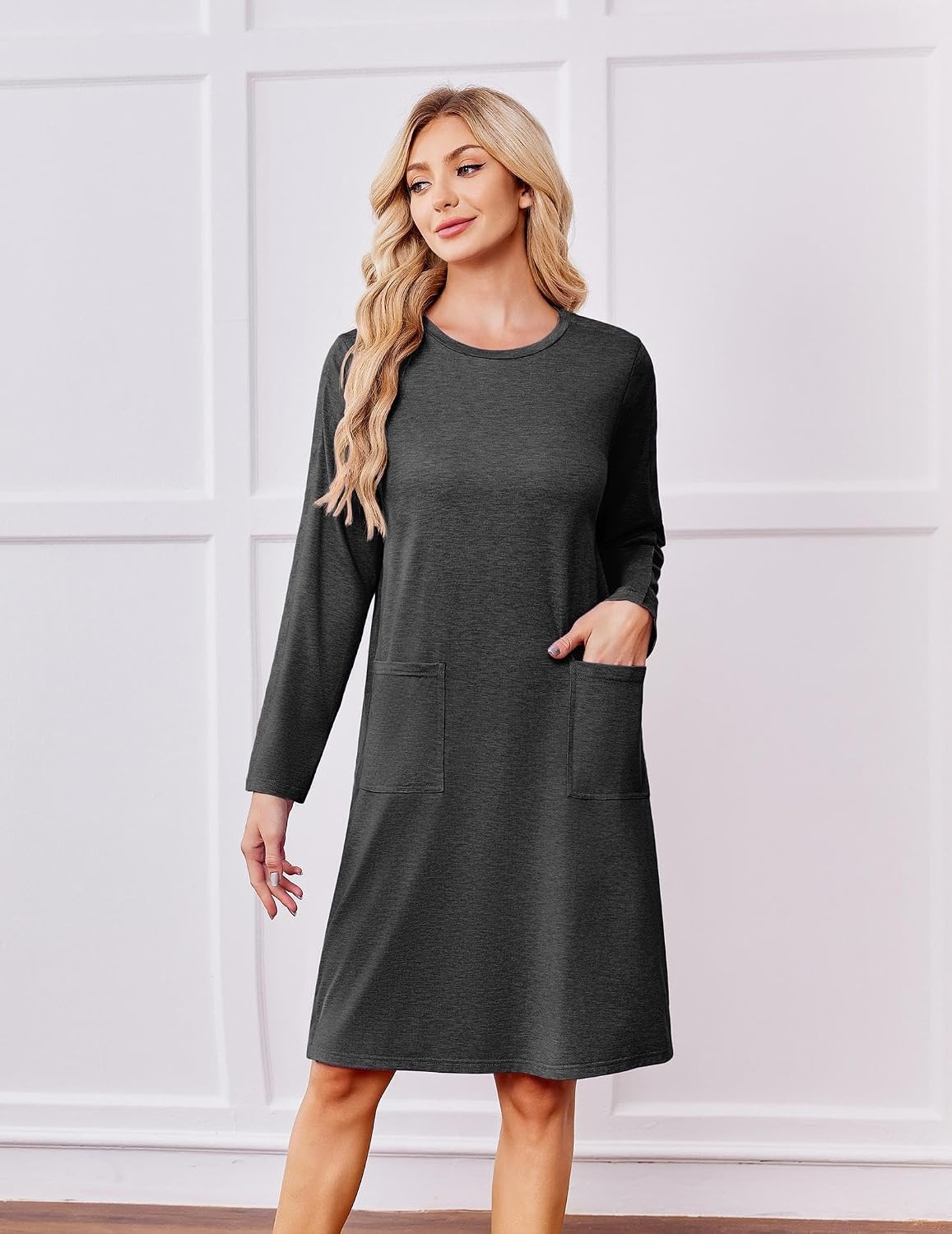 image:imageDeyeek Post Shoulder Surgery Hospital Gowns for Women Tear Away Dress Side Full Snap Long Sleeve Gowns Adaptive NightgownsDark Heather Grey