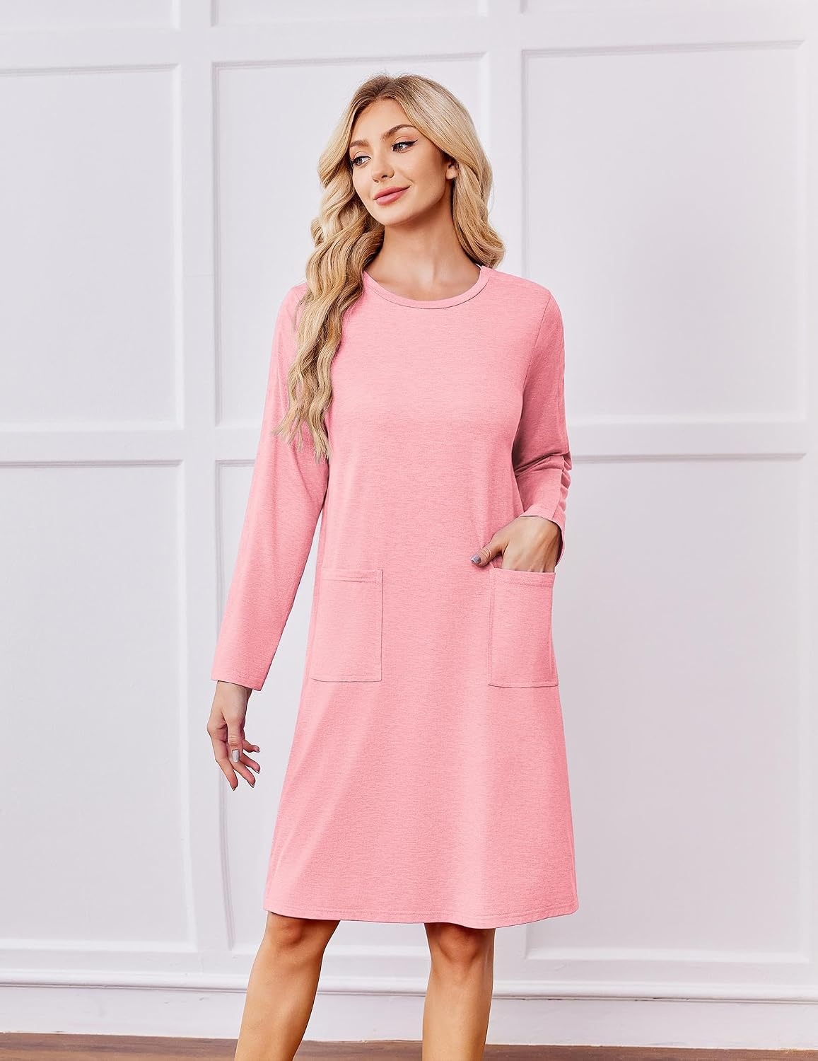 image:imageDeyeek Post Shoulder Surgery Hospital Gowns for Women Tear Away Dress Side Full Snap Long Sleeve Gowns Adaptive NightgownsMirage Pink