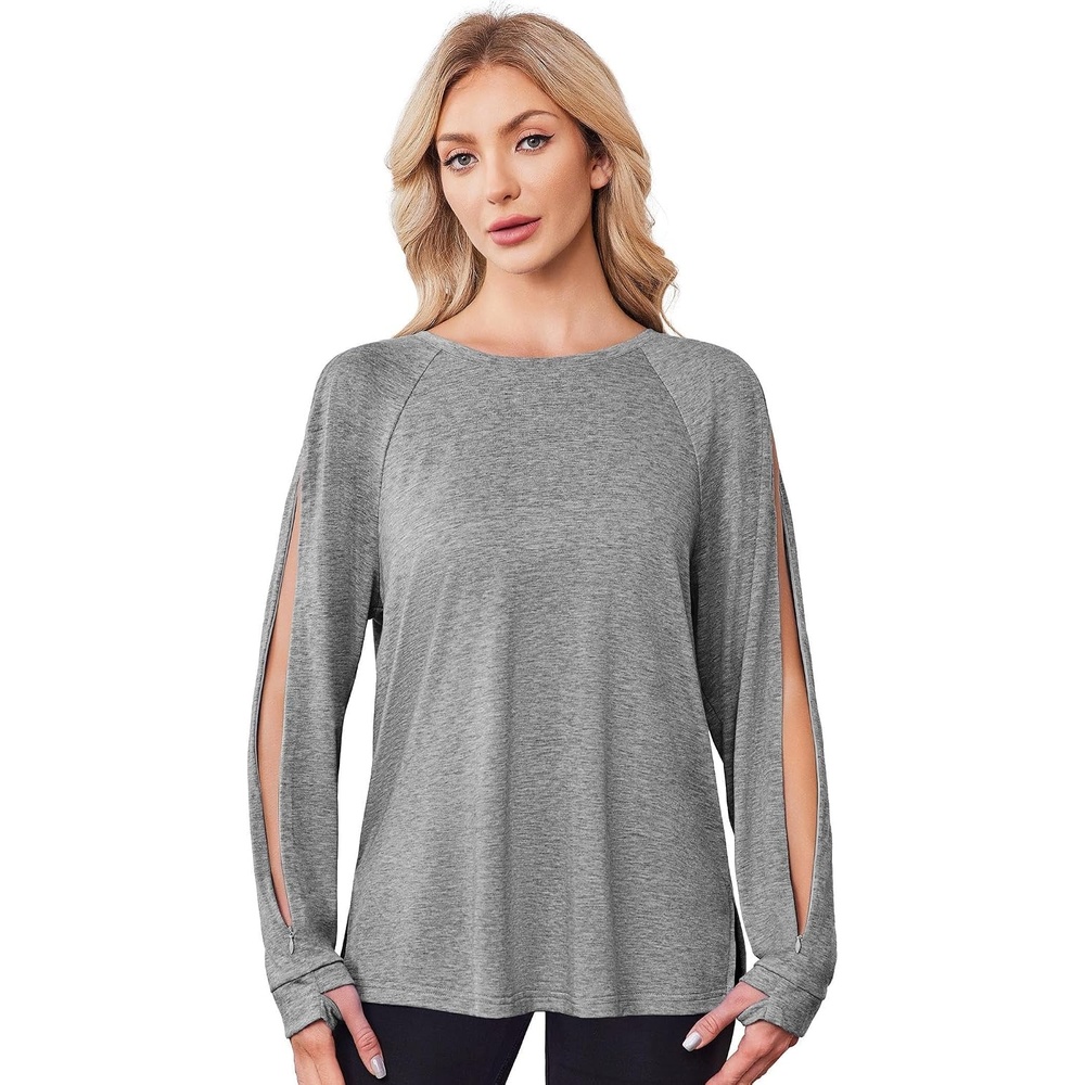 image:imageDeyeek Chemo Shirts for Port Access Women Dialysis Shirts with Arm Zipper Post Shoulder Surgery Shirts Long Sleeve TopsLight Gray