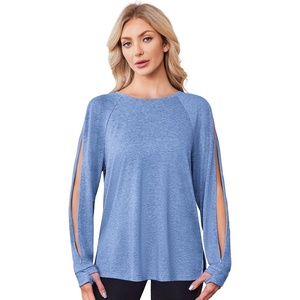 Deyeek Chemo Shirts for Port Access Women Dialysis Shirts with Arm Zipper Post Shoulder Surgery Shirts Long Sleeve Tops(Blue)