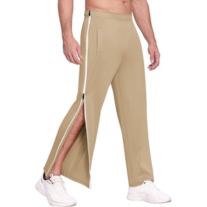 Deyeek Mens Tear Away Basketball Pants 2 Side Zippers Snap Off Full Open Down Sweatpants Leg Post Surgery Pant with Pockets(Khaki)