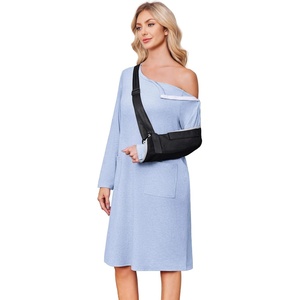 Deyeek Post Shoulder Surgery Hospital Gowns for Women Tear Away Dress Side Full Snap Long Sleeve Gowns Adaptive Nightgowns(Clear Blue)