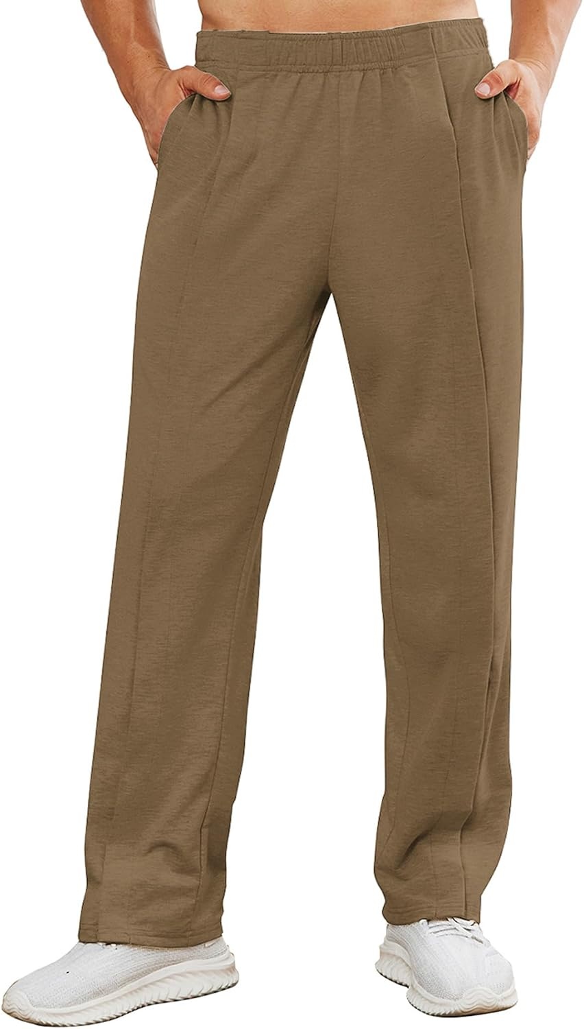 image:imageDeyeek Mens Tear Away Pants 2 Side Full Open Bottom Sweatpants Loose Fit Casual Adaptive Post Surgery Pants with PocketsBrown