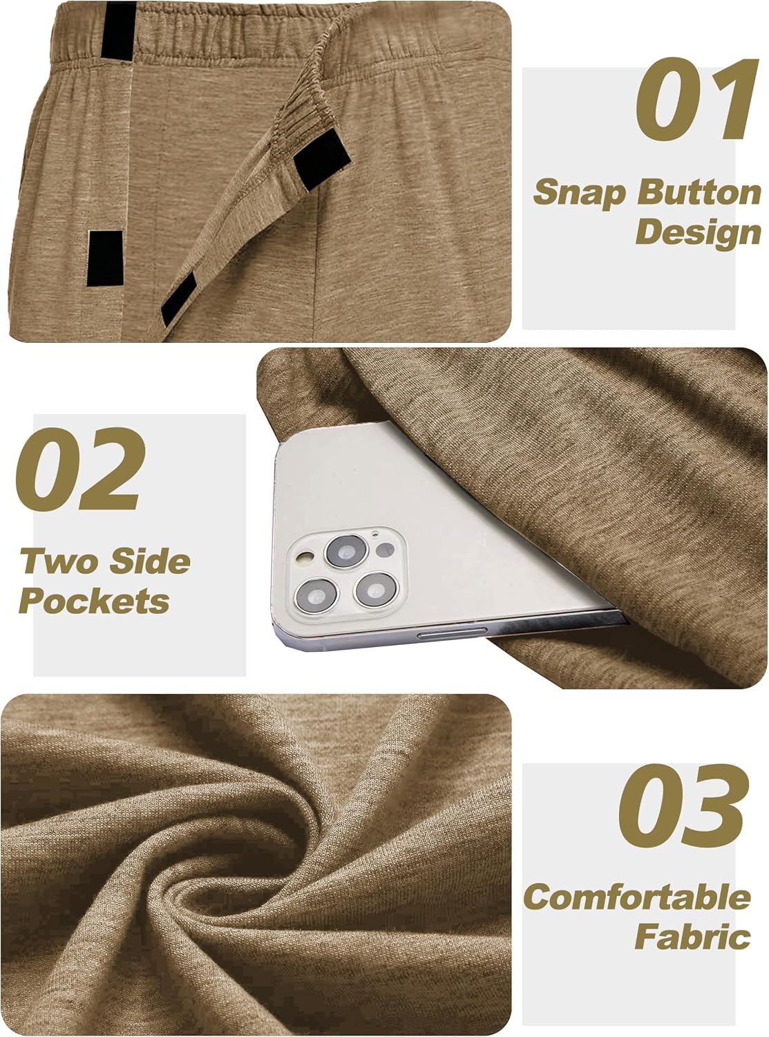 image:imageDeyeek Mens Tear Away Pants 2 Side Full Open Bottom Sweatpants Loose Fit Casual Adaptive Post Surgery Pants with PocketsBrown