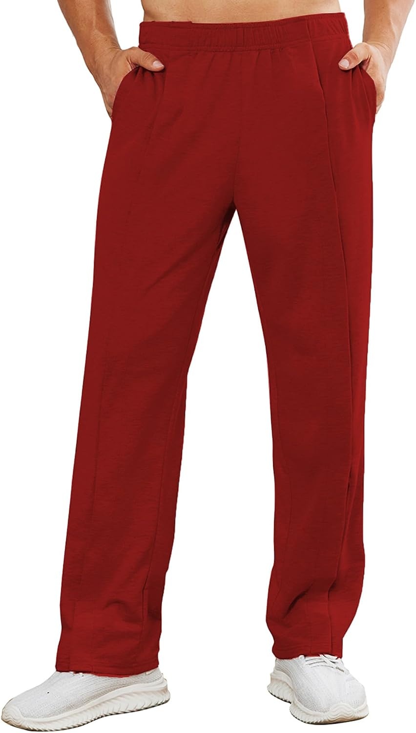 image:imageDeyeek Mens Tear Away Pants 2 Side Full Open Bottom Sweatpants Loose Fit Casual Adaptive Post Surgery Pants with PocketsDeep Red