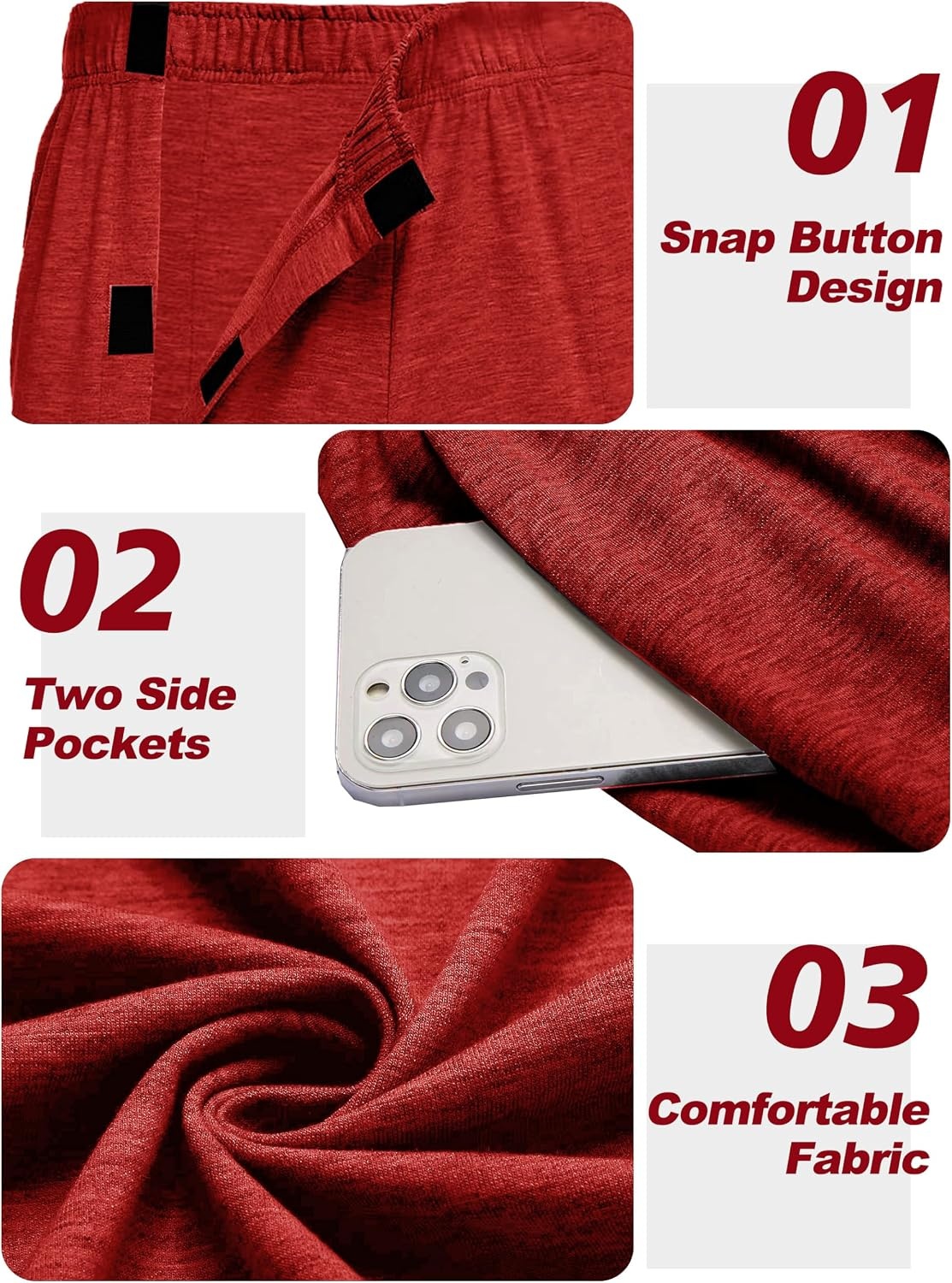 image:imageDeyeek Mens Tear Away Pants 2 Side Full Open Bottom Sweatpants Loose Fit Casual Adaptive Post Surgery Pants with PocketsDeep Red