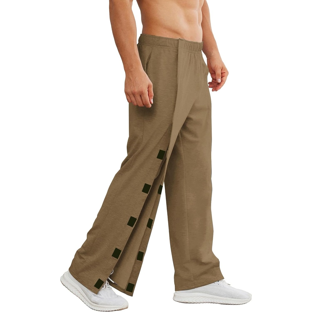 image:imageDeyeek Mens Tear Away Pants 2 Side Full Open Bottom Sweatpants Loose Fit Casual Adaptive Post Surgery Pants with PocketsBrown