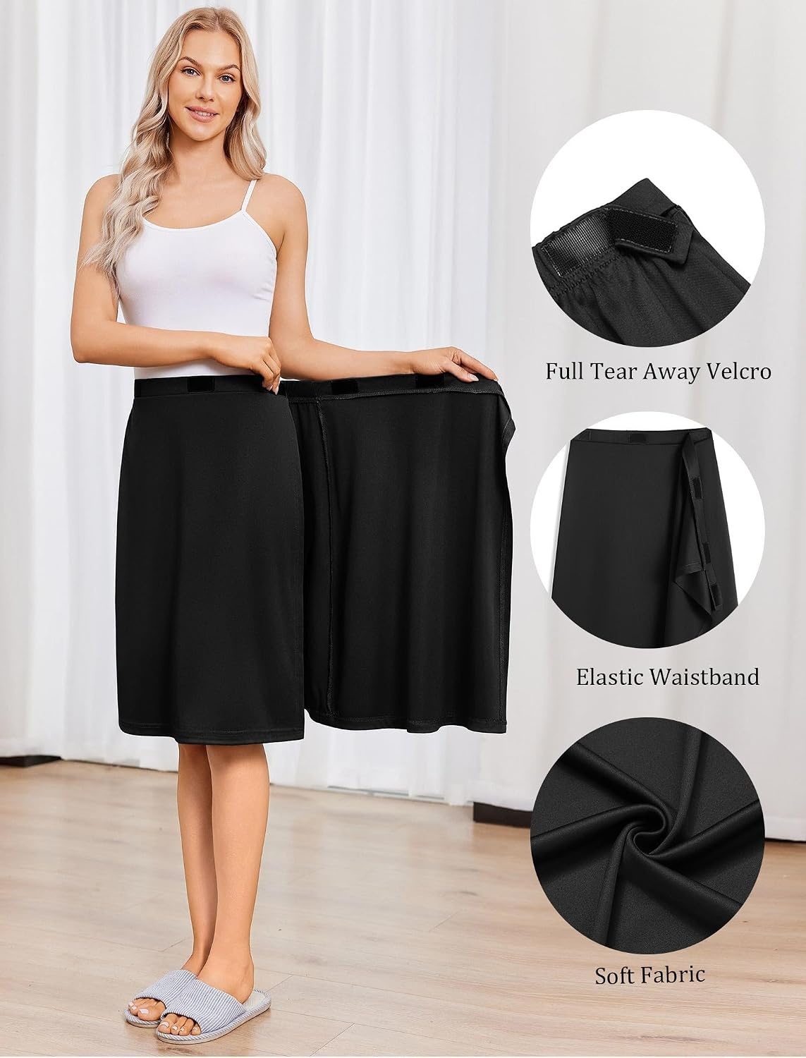 image:imageAdaptive Tear Away Skirt for Women Easy Access Magic Stick Closure Post Hip Knee Leg Ankle Surgery RecoveryBlack