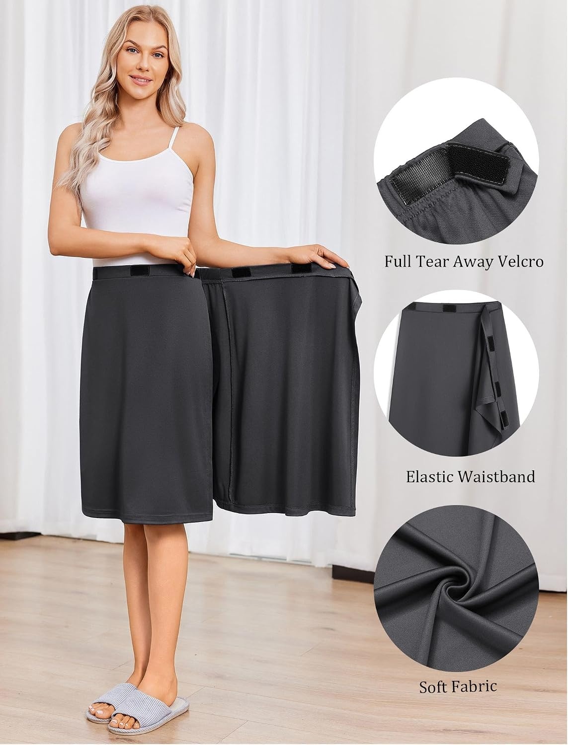 image:imageAdaptive Tear Away Skirt for Women Easy Access Magic Stick Closure Post Hip Knee Leg Ankle Surgery RecoveryDark Grey