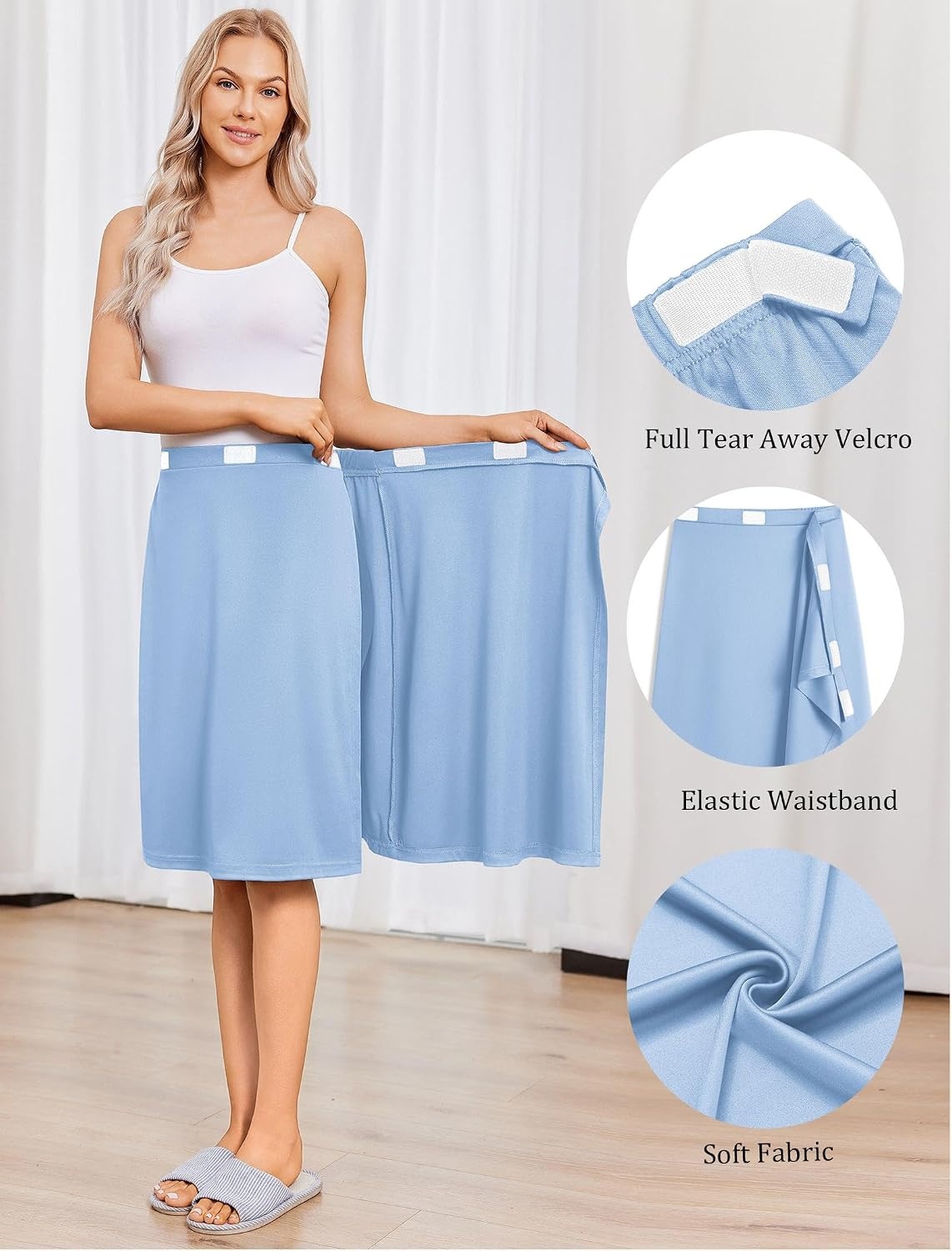 image:imageAdaptive Tear Away Skirt for Women Easy Access Magic Stick Closure Post Hip Knee Leg Ankle Surgery RecoveryLight Blue
