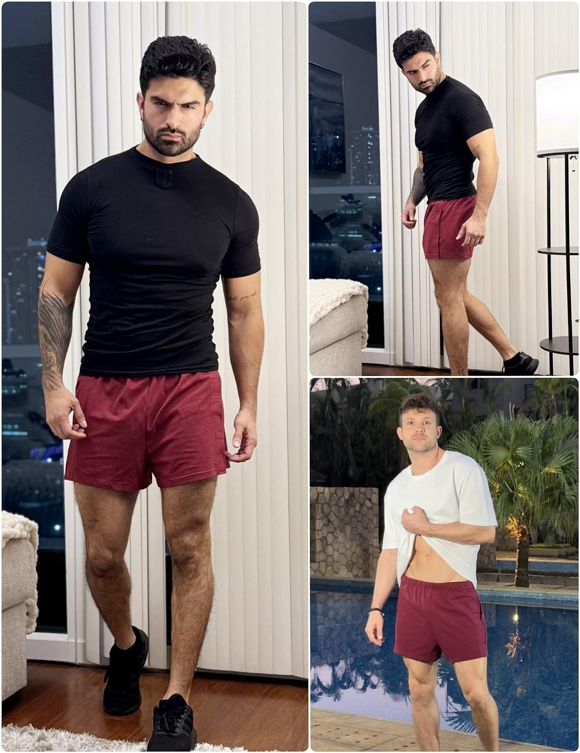 image:imageDeyeek Mens Tear Away Post Surgery Cotton Shorts 3inch Ideal for knee and hip replacement recovery Comfortable 3inch shorts without pockets for easy dressingWine Red