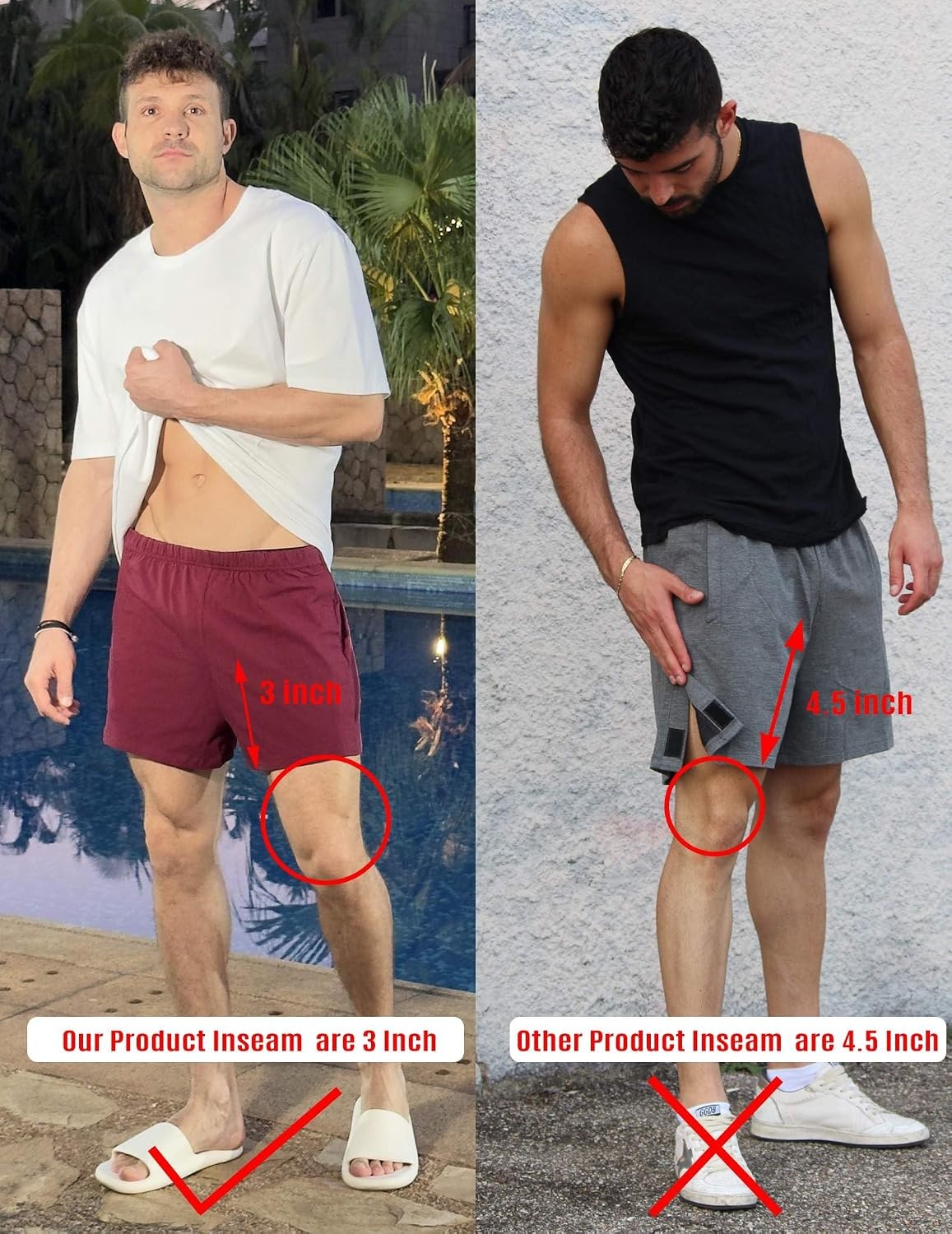 image:imageDeyeek Mens Tear Away Post Surgery Cotton Shorts 3inch Ideal for knee and hip replacement recovery Comfortable 3inch shorts without pockets for easy dressingWine Red