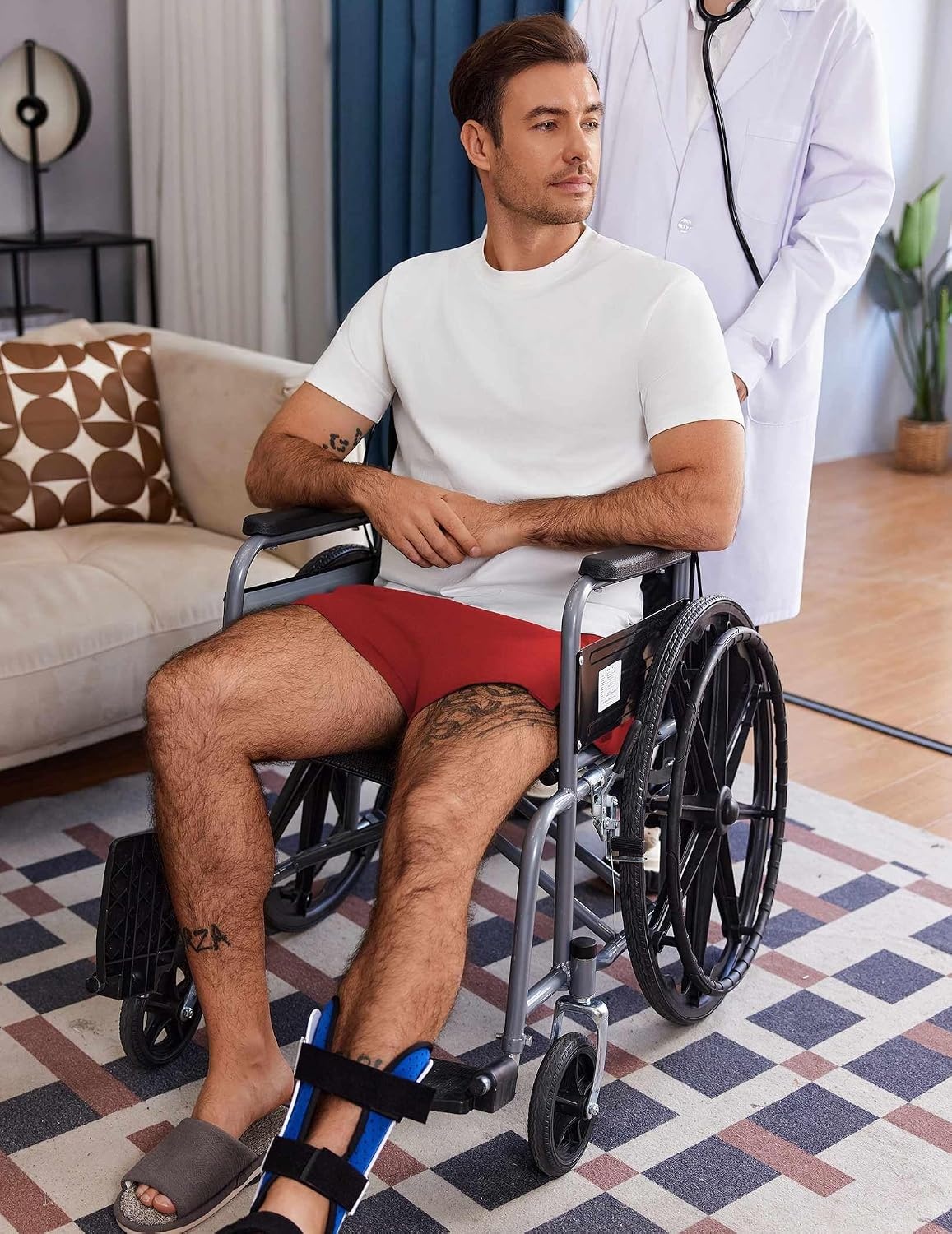 image:imageDeyeek Mens Tear Away Post Surgery Cotton Shorts 3inch Ideal for knee and hip replacement recovery Comfortable 3inch shorts without pockets for easy dressingRed