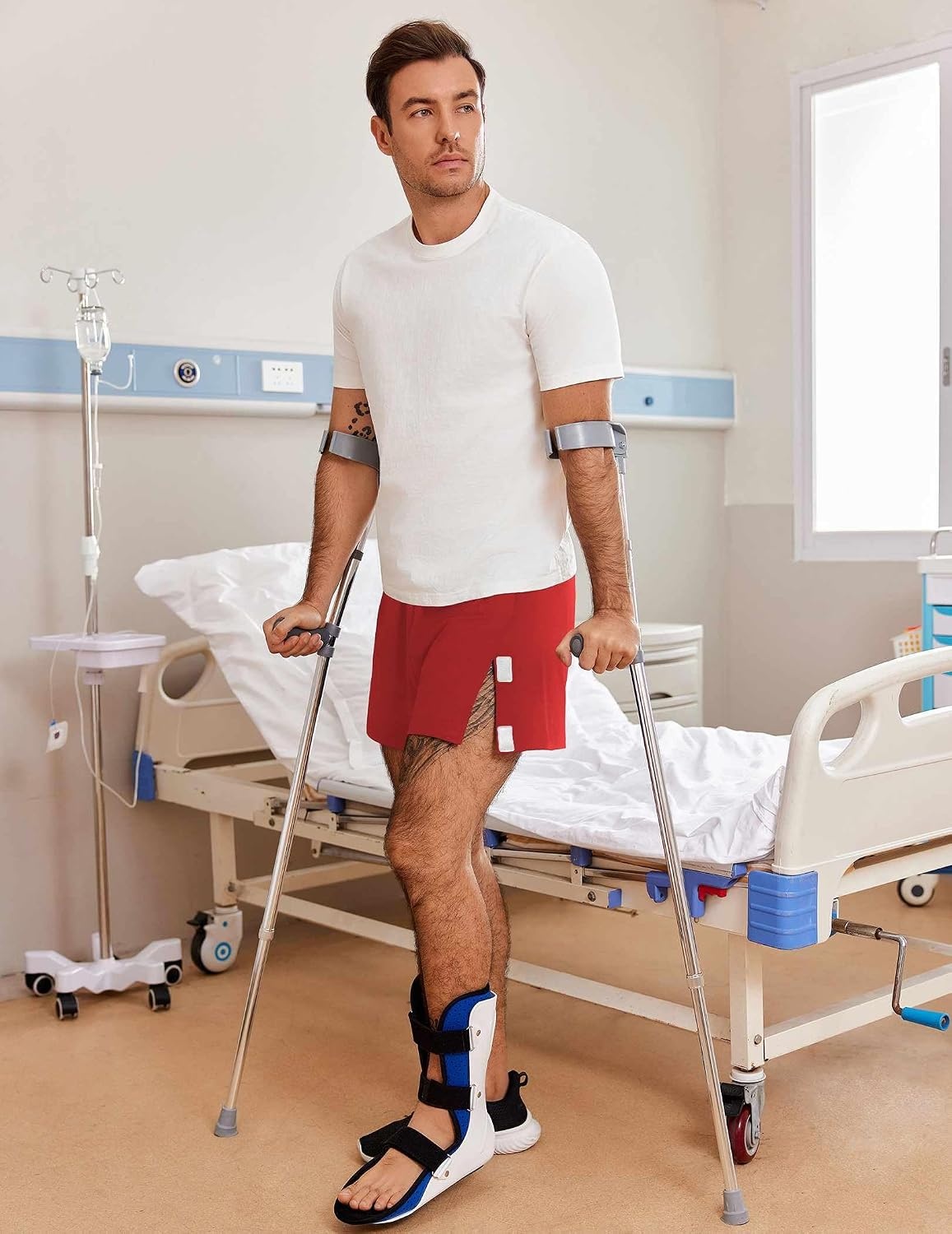 image:imageDeyeek Mens Tear Away Post Surgery Cotton Shorts 3inch Ideal for knee and hip replacement recovery Comfortable 3inch shorts without pockets for easy dressingRed