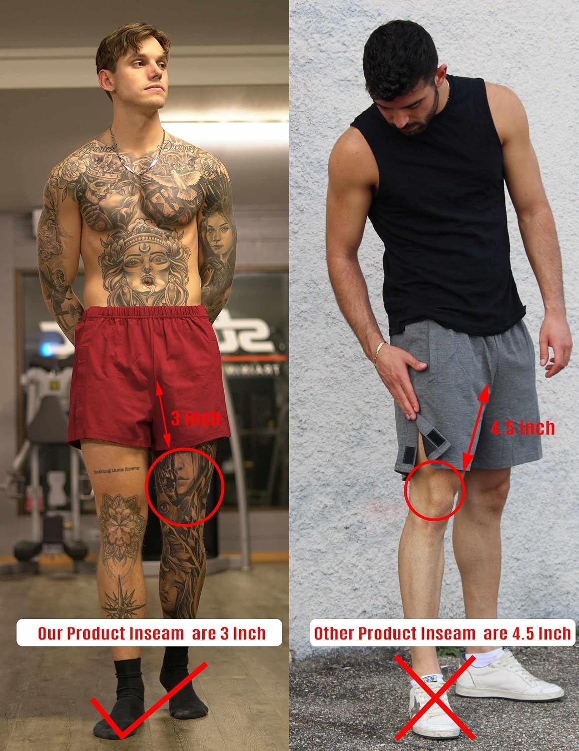 image:imageDeyeek Mens Tear Away Post Surgery Cotton Shorts 3inch Ideal for knee and hip replacement recovery Comfortable 3inch shorts without pockets for easy dressingRed